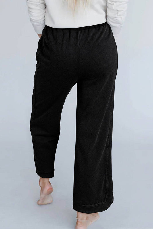 Black Mineral Wash Exposed Seam Wide Leg Trousers