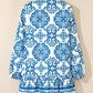 Sky Blue Tribal Print Button Up Notch Neck Loose Mini Dress