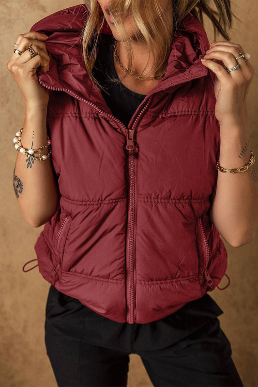 Clay Zip-up Side Pockets Hooded Puffer Gilet