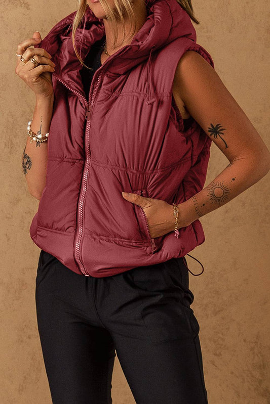 Clay Zip-up Side Pockets Hooded Puffer Gilet