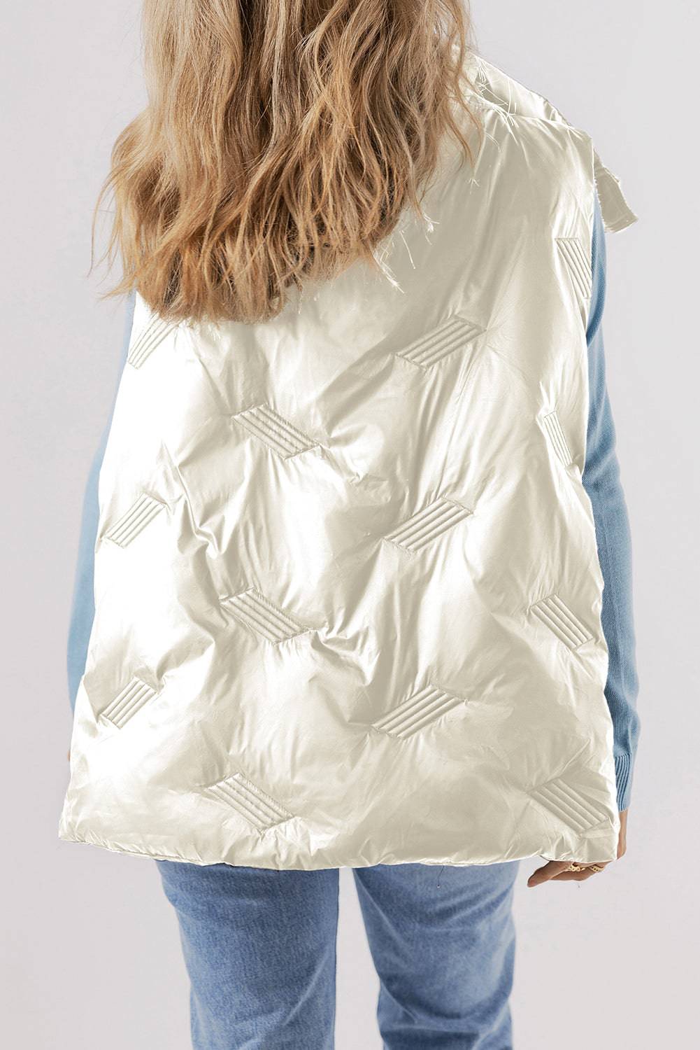 White Quilted High Neck Zip Up Gilet