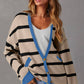 White Colourblock Drop Shoulder Buttoned Loose Cardigan