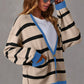 White Colourblock Drop Shoulder Buttoned Loose Cardigan