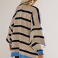 White Colourblock Drop Shoulder Buttoned Loose Cardigan