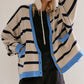 White Colourblock Drop Shoulder Buttoned Loose Cardigan