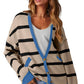 White Colourblock Drop Shoulder Buttoned Loose Cardigan