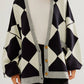 White Colourblock Drop Shoulder Buttoned Loose Cardigan