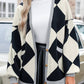 White Colourblock Drop Shoulder Buttoned Loose Cardigan