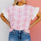 White Floral Printed Ruffled Short Sleeve Sweater