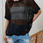 Whit Fishnet Knit Ribbed Round Neck Short Sleeve Sweater Tee