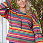 Red Ethnic Striped Print Long Sleeve Plus Size Top