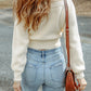 Beige Ribbed Long Sleeve Surplice Crop Sweater