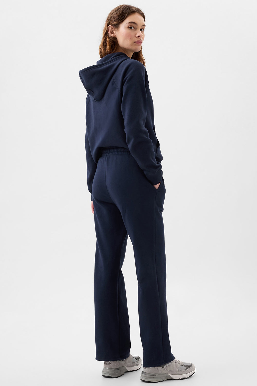 Navy Blue Solid Colour Drawstring Waist Casual Straight Trousers