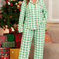 Green Plaid Print Contrast Trim Long Sleeve Plus Size Pyjamas Set