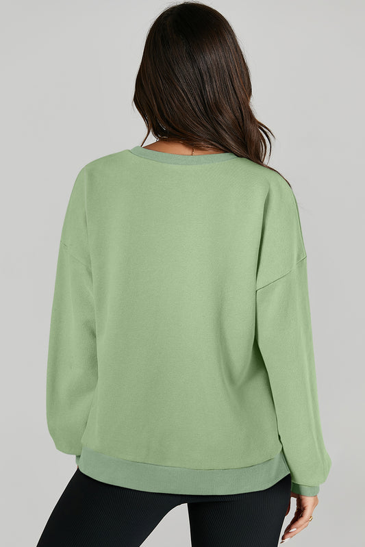 Smoke Green Solid O Neck High Low Hem Pullover Sweatshirt