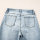 Light Blue Acid Wash Raw Edge Straight Jeans