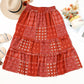 Fiery Red Bohemian Mix Print Long Flared Skirt