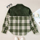 Blackish Green Snap Buttons Colourblock Plaid Shacket