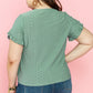 Laurel Green Petal Sleeve Jacquard V Neck Curvy Blouse