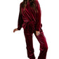 Fiery Red Solid Velvet Two Piece Lounge Set