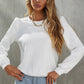 White Textured Puff Long Sleeve Round Neck Top