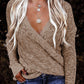 Khaki Wrap V Neck Waffle Sweater