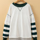 White Stripe Colorblock Sleeve Exposed Seam Fake-2-Piece Sweatshirt