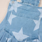 Light Blue Star Printed Buttoned Straps Pocketed Denim Romper