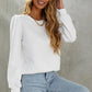 White Textured Puff Long Sleeve Round Neck Top