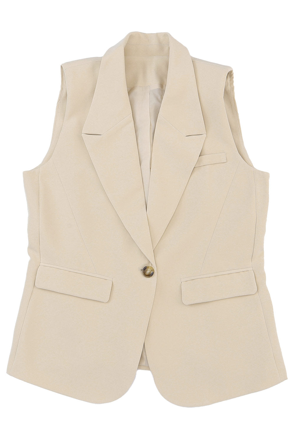 Apricot Single Button Pocketed Lapel Sleeveless Blazer