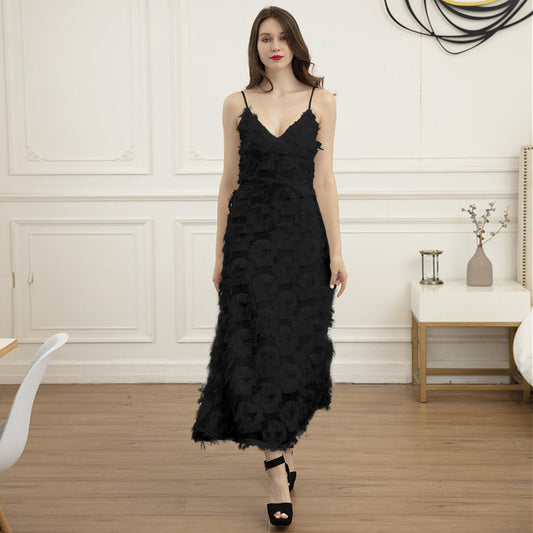 Backless Feather Lace Long Dress