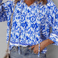 Blue Boho Printed 3/4 Sleeve Tied Neck Blouse