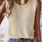 Beige Pointelle Detail Solid Color Knit Sweater Vest