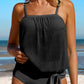 Turquoise Striped Mesh Knotted Hem Tankini Swimsuit