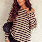 Striped Print Dropped Shoulder Loose Sleeve Sweater