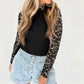 Black Floral Lace Patchwork Long Sleeve High Neck Slim Top