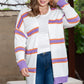 Beige Plus Size Striped Dropped Shoulder Sweater Cardigan