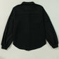 Black Waffle Knit Patchwork Buttoned Oversized Shacket