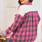 Red Plaid Print Waffle Knit Patchwork Plus Size Shirt