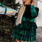 Evergreen Velvet High Neck Tiered Ruffle Mini Dress