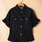 Black Raw Edge Ruffled Short Sleeve Denim Jacket