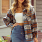 Cinnamon Plaid Print Chest Pockets Turn Down Collar Shacket