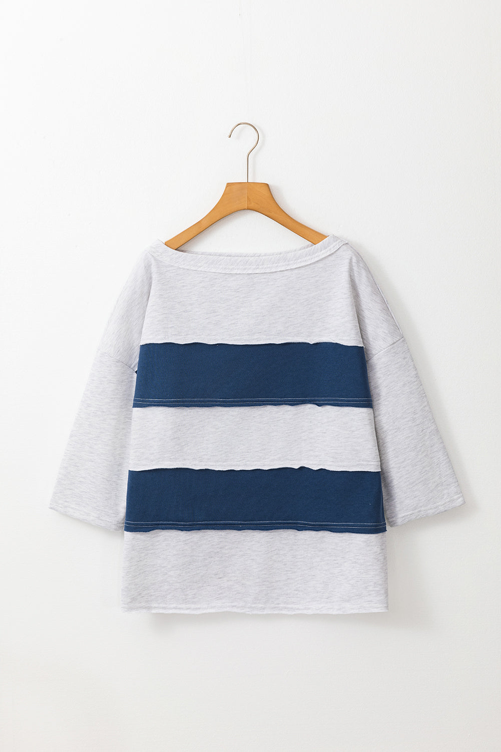 Sail Blue Colourblock Striped Patchwork Raw Seamed Sweatshirt