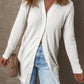 White Solid Color Ribbed Button up Tunic Cardigan