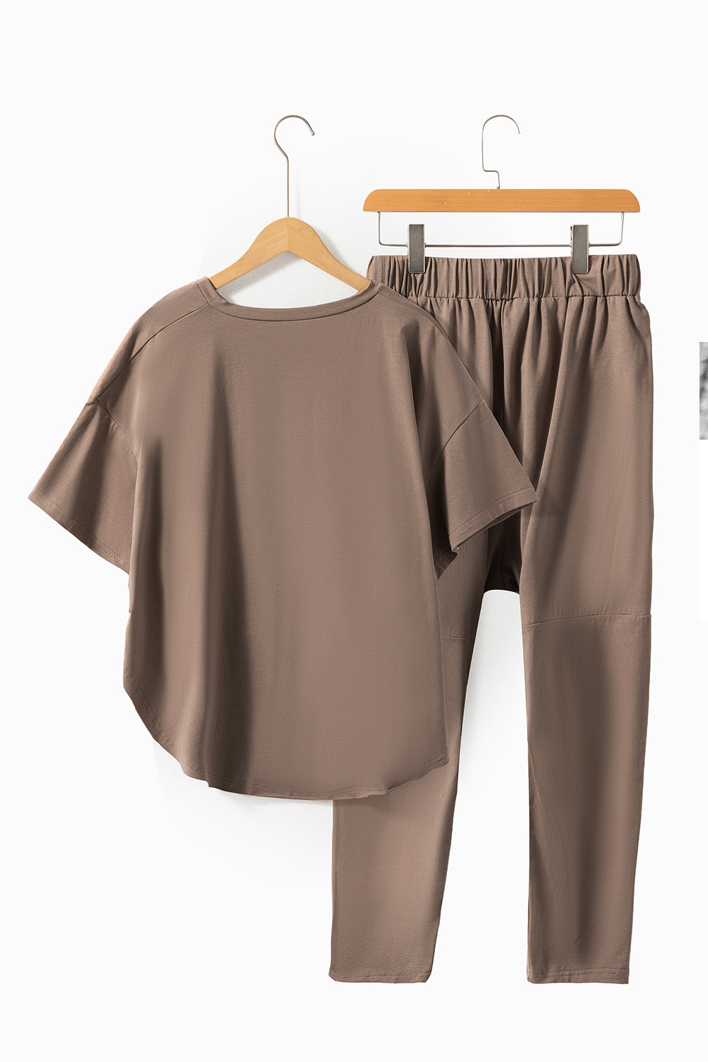 Simply Taupe High Low Boxy Fit Tee and Crop Trousers Set