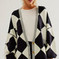 White Colourblock Drop Shoulder Buttoned Loose Cardigan