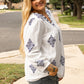 White Boho Geometric Print V Neck Bracelet Sleeve Plus Size Blouse