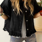 Black Raw Edge Ruffled Short Sleeve Denim Jacket