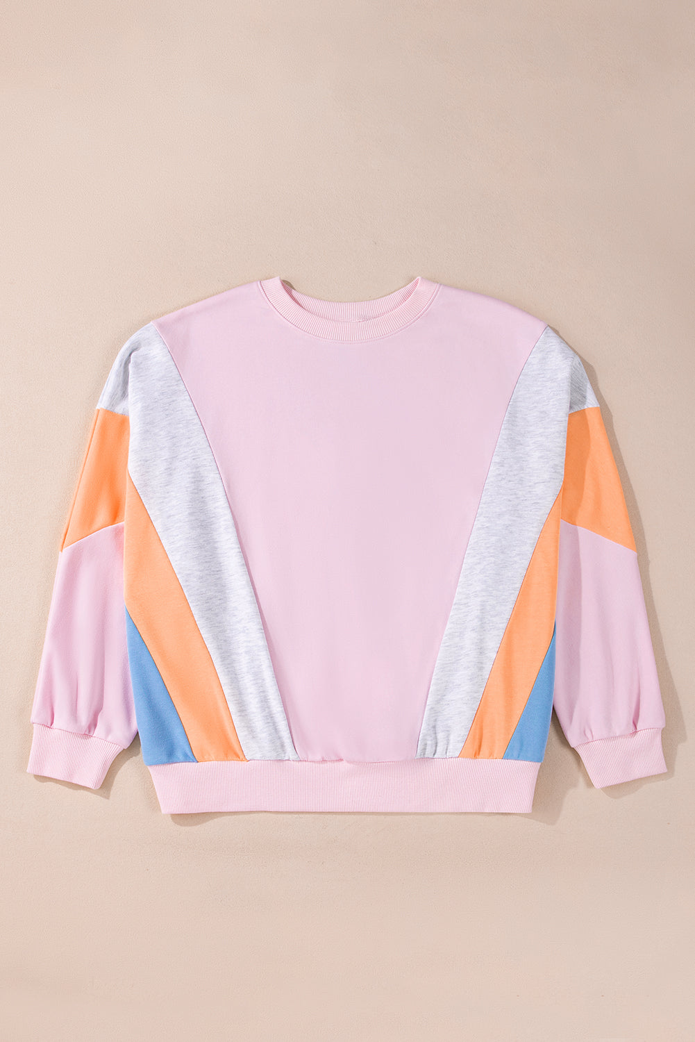 Light Pink Colour Block Batwing Sleeve Loose Fit Sweatshirt