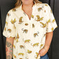 Beige Plus Size Cheetah Print Short Puff Sleeve Blouse